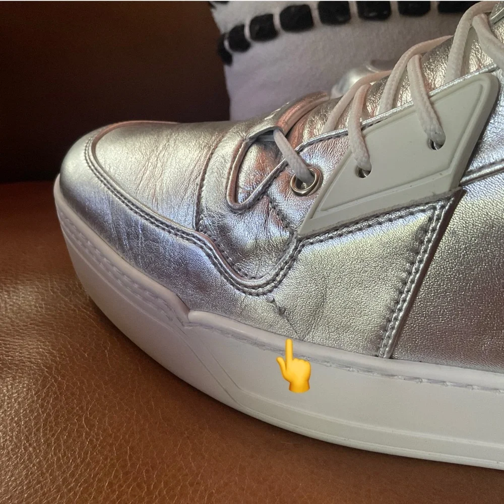 Gucci Argento Metallic Silver High Top Leather Trainers Size 14